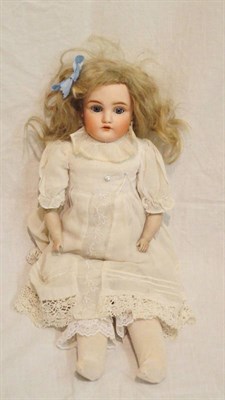 Lot 1018 - Kestner Bisque Shoulder Head Doll impressed '154', with original blond wig, sleeping blue eyes,...