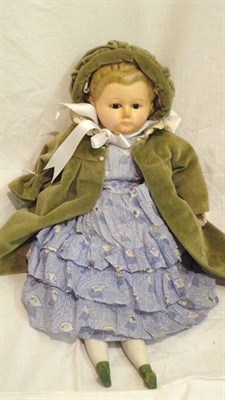 Lot 1021 - Mid 19th Century Wax Over Composition 'Pumpkin' Shoulder Head Doll with moulded blond hair and...