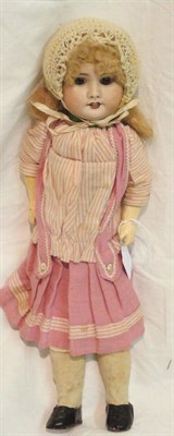 Lot 1023 - French SFBJ Bisque Socket Head Doll '60', with fixed brown eyes, open mouth, on a composition...