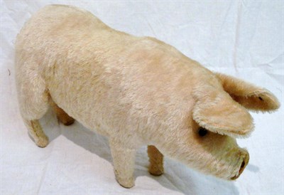 Lot 1039 - Large Pre-1930 Standing Steiff Pink Pig with boot button eyes, felt pads to the trotters,...