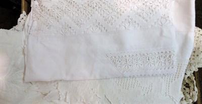 Lot 1040 - Assorted White Linen Table Cloths, Crochet Edged Cloths etc (one box)