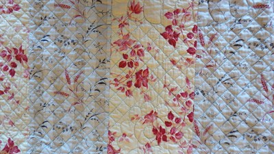 Lot 1057 - 19th Century Striped Quilt with floral quilting throughout, 195 cms by 225 cms