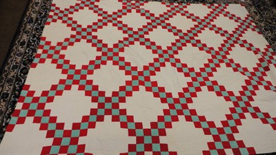 Lot 1058 - Green And Red Trellis Pattern Patchwork Quilt, 188 cms by 235 cms