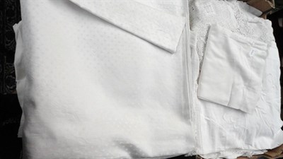 Lot 1061 - Assorted White Linen Cloths, Embroidered Cloths Etc (in two boxes)