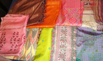 Lot 1062 - Twenty Eight Assorted Printed And Woven Silk Saris And Cloths