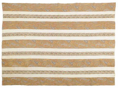 Lot 1067 - 19th Century Cream And Paisley Striped Quilt, 186 cms by 248 cms