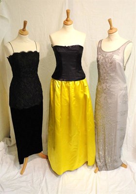 Lot 1077 - Assorted Modern Evening Wear including a Donald Campbell yellow satin full length skirt,...