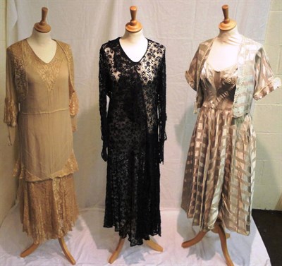 Lot 1107 - Assorted Circa 1930's And Later Evening Wear And Dresses including a black lace bias cut dress, and