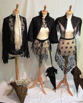 Lot 1129 - Assorted 19th Century And Later Accessories Including A Victorian Black Silk Cape labelled...