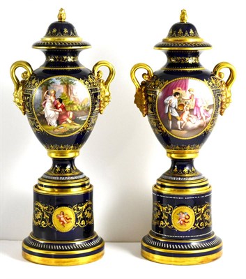 Lot 54 - A Pair of Vienna Style Porcelain Twin-Handled Vases, Covers and Stands, early 20th century, of...
