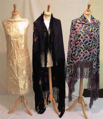 Lot 1134 - Assorted Circa 1920's And Later Decorative Silk Scarves, five black silk shawls with floral...