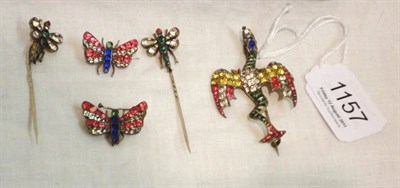 Lot 1157 - Multi Coloured Paste Jewellery, including a dragon in flight in red, white, yellow, green and...