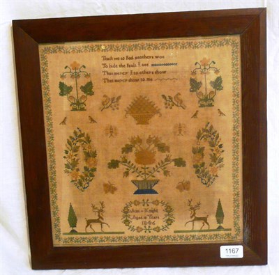 Lot 1167 - Oak Framed Sampler Worked By Ann Knight Aged 10 Years 1846, with a verse to the top, including...