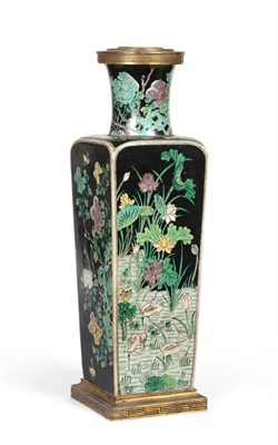 Lot 58 - A Chinese Famille Noire Porcelain Vase, late Qing Dynasty, of square section with flared...