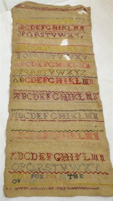 Lot 1171 - Unframed Alphabet Band Sampler Worked By Elin Fox Aged 8 1762, worked in cross stitch with coloured