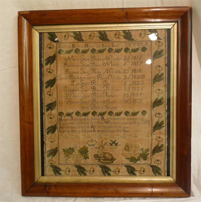 Lot 1172 - 19th Century Framed Family Tree Sampler 'of children born to Henry and Sarah Snell of Settle'...