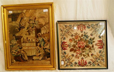 Lot 1175 - An Early 19th Century Gilt Framed Silk And Embroidered Picture of a religious scene, 45 cms by...