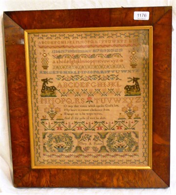 Lot 1176 - 19th Century Framed Sampler Worked By Mary A Paston decorated with the alphabet and a central...