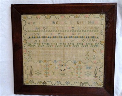 Lot 1177 - Oak Framed Sampler Dated 1808 'This work as a token of esteem from A.K to R.K 1808' an alphabet...