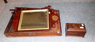Lot 5 - Mahogany butlers tray, George III tea caddy and mahogany and parcel gilt mirrors