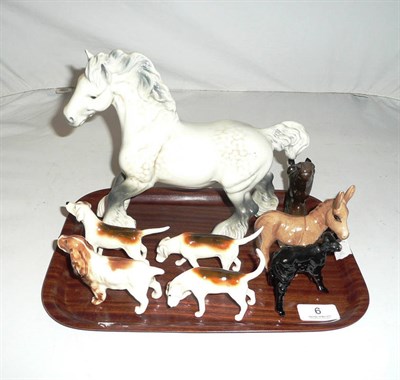 Lot 6 - Three Beswick hounds, a spaniel, a donkey, a black calf, a cantering shire and an Arab head 1385