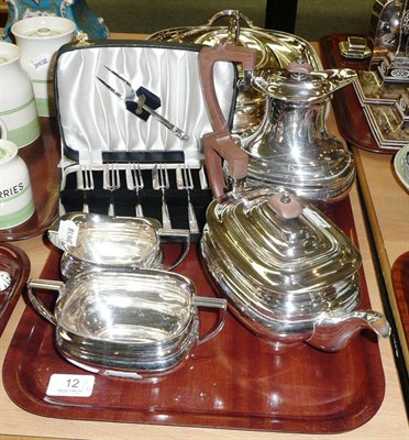 Lot 12 - Quantity of silver plate including a tea service, oval tray, entree dish, etc