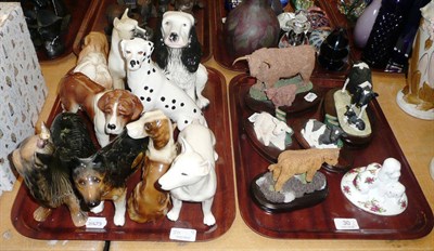 Lot 30 - Two trays of cow and dog figures including Border Fine Arts, Coopercraft and Teviot