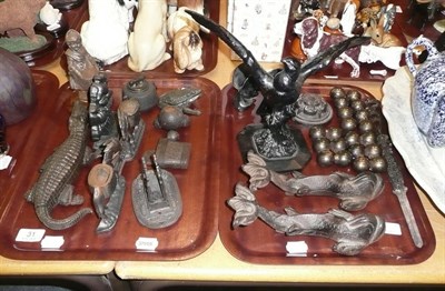 Lot 31 - Two trays of Victorian and later metal wares, fireside ornaments etc