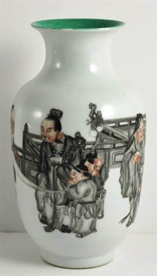 Lot 73 - A Chinese Porcelain Vase, Qianlong reign mark but 20th century, painted en grisaille and in...