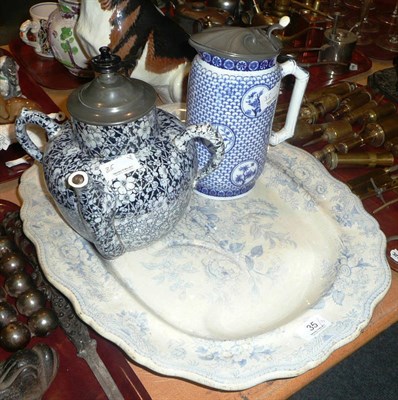 Lot 35 - Royles patent self pouring teapot, Victorian water jug with pewter lid and a Victorian 'Asiatic...