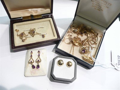 Lot 43 - Assorted earrings and amethysts, etc