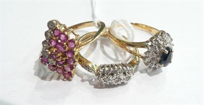 Lot 58 - Three 9ct gold cluster rings