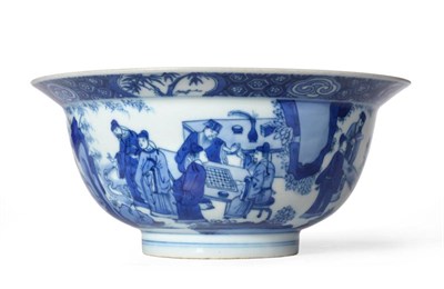Lot 82 - A Chinese Kangxi Blue and White Bowl (1662-1720), decorated with scholars playing Go within a...
