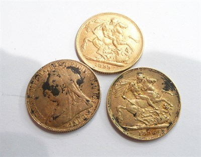 Lot 90 - Three gold sovereigns, 1899, 1900, 1896