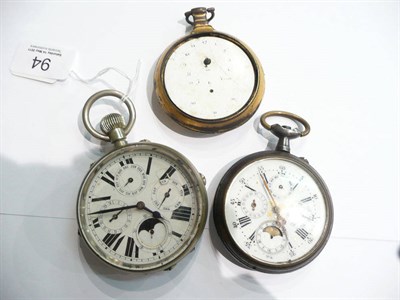 Lot 94 - A gilt metal pair of cased pocket watches and two triple calendar pocket watches (a.f.)