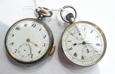 Lot 101 - A single push chronograph pocket watch stamped to the case 925, and a gun metal repeating...