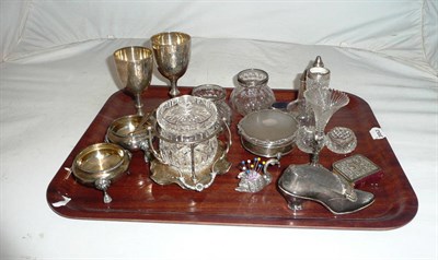 Lot 151 - Two silver goblets, silver trinket box, silver-topped jars, etc