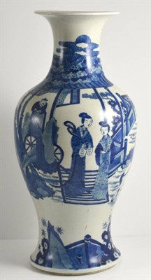 Lot 96 - A Chinese Porcelain Baluster Vase, in Kangxi style, with flared neck, painted in underglaze...