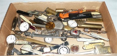 Lot 157 - Quantity of pen knives, wrist watches, pocket watches etc