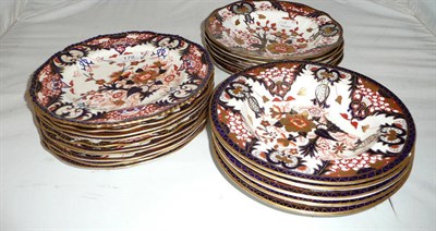 Lot 178 - Six Stevenson & Hancock Derby soup plates, six Royal Crown Derby soup plates, nine Crown Derby...