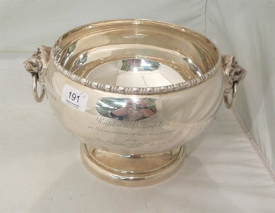 Lot 191 - A silver punch bowl presented to Captain D Lupton together with ephemera relating to Captain Lupton