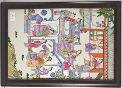 Lot 103 - A Chinese Porcelain Plaque, possibly Jiaqing, painted in famille rose enamels with ladies...