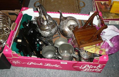 Lot 202 - A quantity of silver plate including wine coasters, etc also pewter items