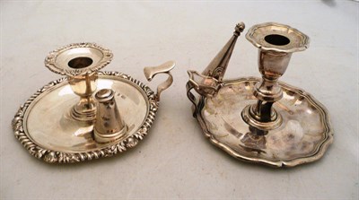 Lot 207 - A silver chamberstick with snuffer and an old Sheffield plate example