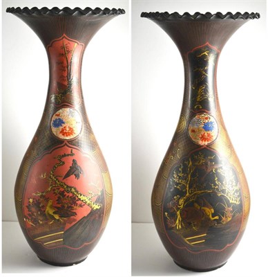 Lot 111 - A Pair of Japanese Porcelain Vases, Meiji period, of baluster form with frilled flared necks...