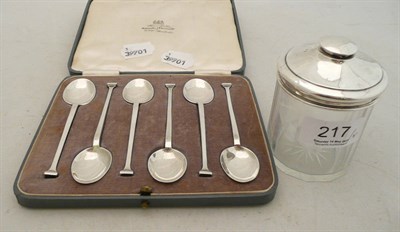 Lot 217 - A silver-topped jar and cased silver teaspoons