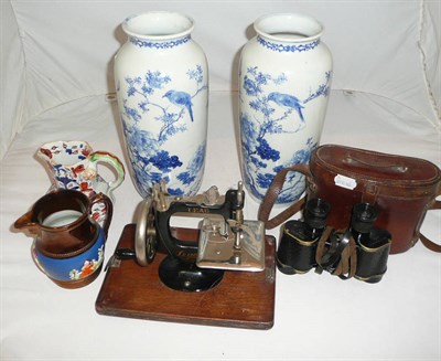 Lot 238 - Binoculars, pair of oriental vases, two jugs and miniature sewing machine