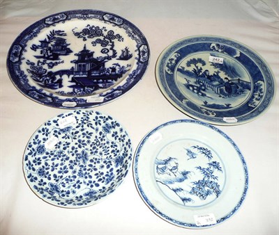 Lot 242 - A Chinese Kangxi blue and white floral saucer dish, an 18th century Chinese blue and white...