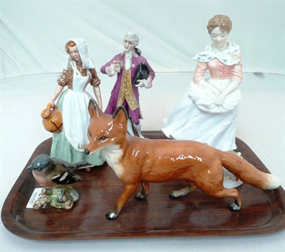 Lot 245 - Tray lot of porcelain figures including Beswick, Royal Worcester and Capodimonte (5)