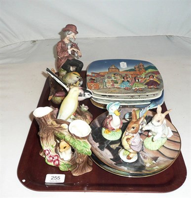 Lot 255 - Two Royal Albert Beatrix Potter figures, Royal Worcester blue tit, collector's plates, etc